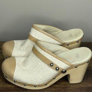 UGG Cream Brown Leather Shearling Mules